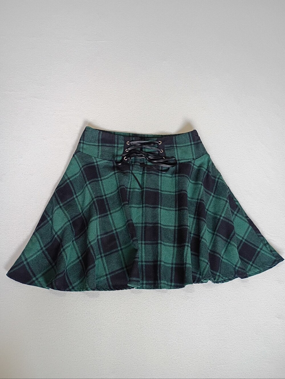 Ideals Anxun Coquette Academia Green Corsety Plaid Lace-Up Circle Skirt Sz S